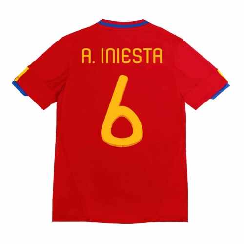Spain A. INIESTA #6 Home Soccer Jersey Retro 2010