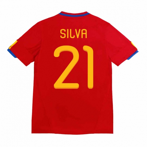 Spain SILVA #21 Home Soccer Jersey Retro 2010