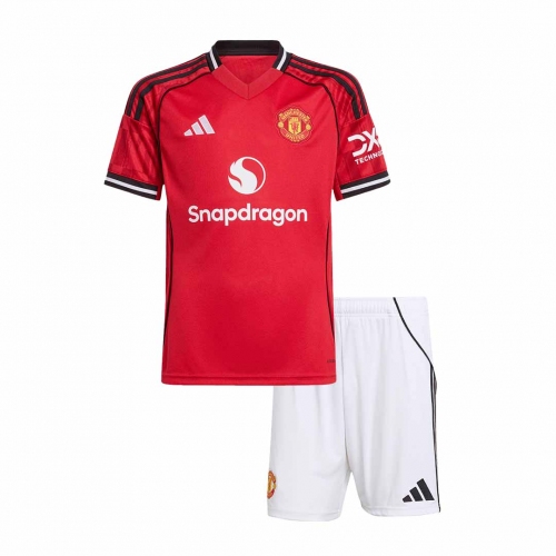 Manchester United Home Soccer Jersey Kit 2025/26 Kids(Jersey+Shorts)