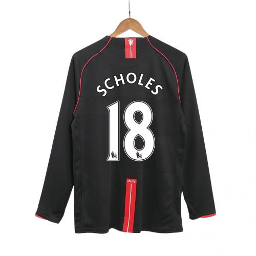 Manchester United SCHOLES #18 Away Soccer Jersey Retro 2007/08 - Long Sleeve