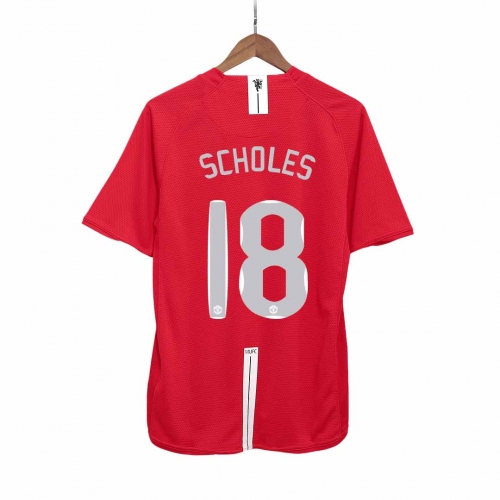 Manchester United SCHOLES #18 Home Soccer Jersey Retro 2007/08 - UCL Final