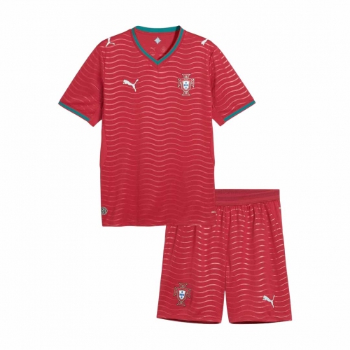 Kids Portugal Home Soccer Jersey Kit(Jersey+Shorts) World Cup 2026 Red