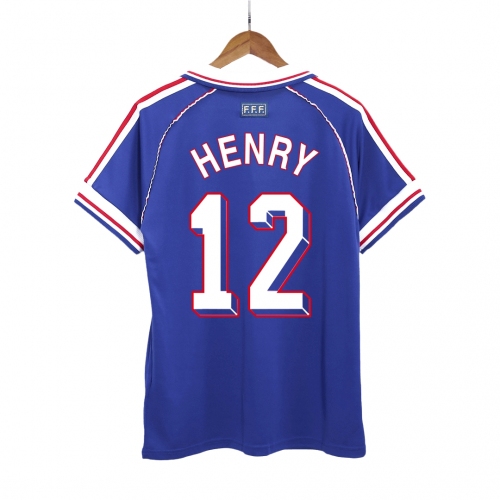 France HENRY #12 Home Soccer Jersey Retro 1998