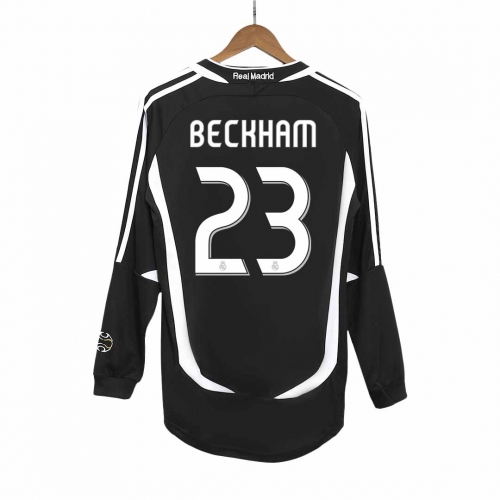 Real Madrid BECKHAM #23 Long Sleeve Away Soccer Jersey Retro 2006/07