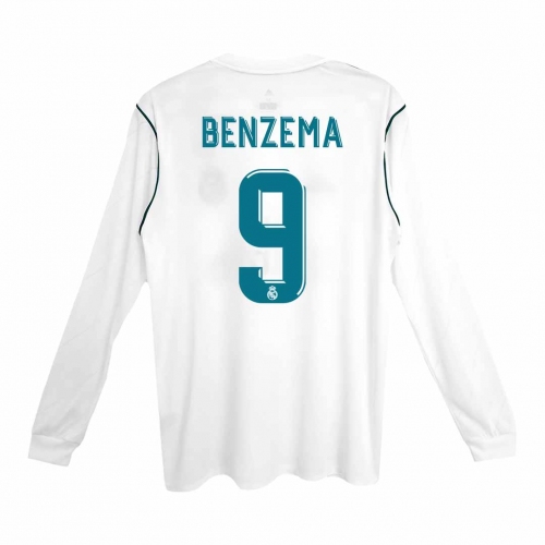 Real Madrid BENZEMA #9 Home Soccer Jersey Retro 2017/18 - Long Sleeve