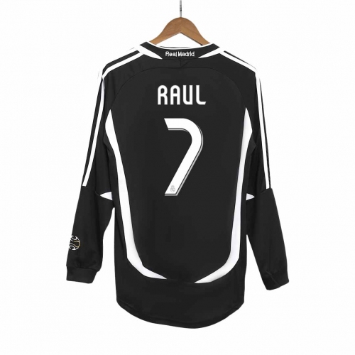 Real Madrid RAUL #7 Long Sleeve Away Soccer Jersey Retro 2006/07