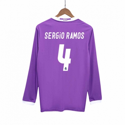 Real Madrid SERGIO RAMOS #4 Away Soccer Jersey Retro 2016/17 - Long Sleeve