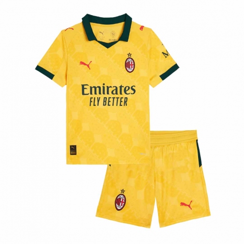 Kids AC Milan Third Away Soccer Jersey Kit(Jersey+Shorts) 25/26 Yellow